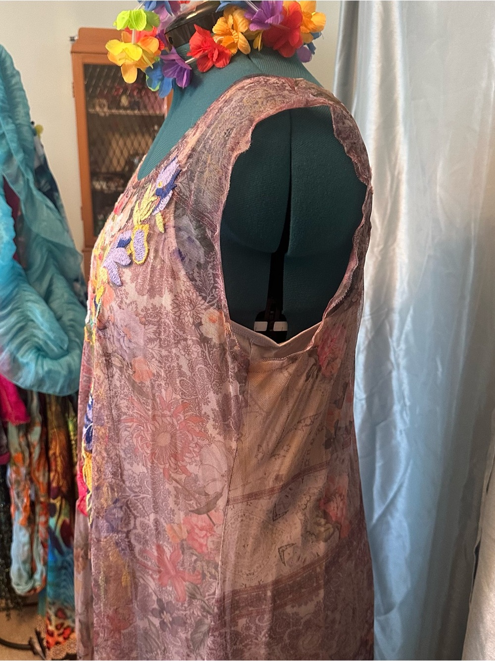 Johnny Was Taupe Maxi Dress with Multicolor Floral Embroidery 1X - Picture 3 of 8